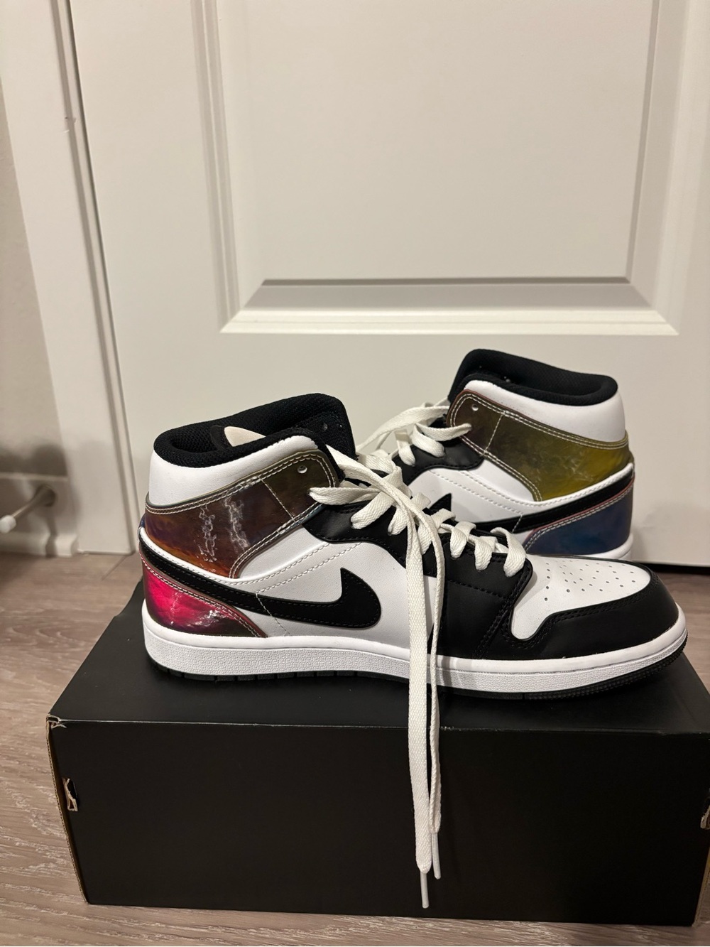 Nike Kids High-Top Sneakers - Black, White with Iridescent Panels